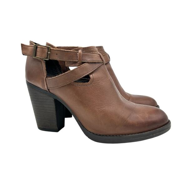 Krbonell Brown Ankle Boots Booties Cut Out Russet Leather Block Heel Size 7.5 - Picture 1 of 12